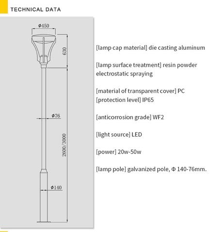 Đầu Cột Đèn Chiếu Sáng Công Viên, Khu Đô Thị Mới ZAT-1036 30-60W H3-6M ZALAA