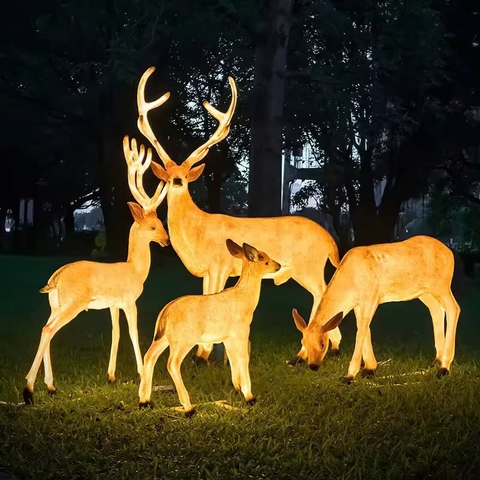 Đèn LED Decorative Tạo Hình 3D Đàn Hươu Deer phát sáng từ Sợi Thủy Tinh Nhựa Zalaa dành cho Dự án Vườn Ánh Sáng