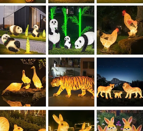 Đèn LED Fiberglass Sợi Thủy Tinh Nhựa họa tiết tạo hình 3D Thú Vật phát sáng Zalaa dành cho Dự án Vườn Ánh Sáng