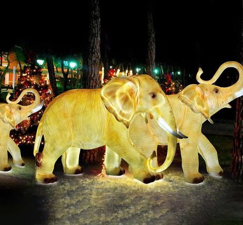 Đèn LED Fiberglass Sợi Thủy Tinh Nhựa họa tiết 3D Đàn Chim Hồng Hạc Flamingos phát sáng Zalaa dành cho Dự án Vườn Ánh Sáng