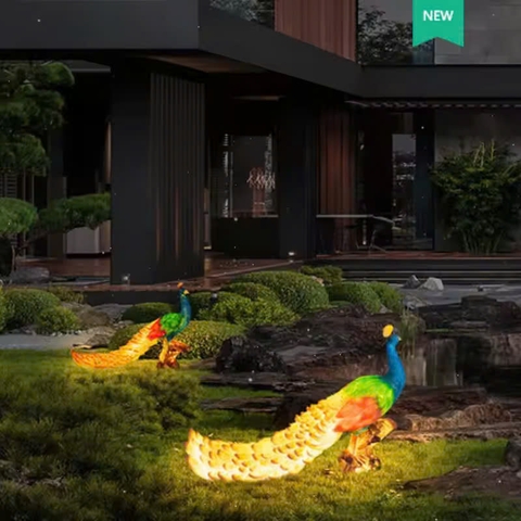 Đèn LED Fiberglass Sợi Thủy Tinh Nhựa họa tiết 3D Chim Công Peacock phát sáng Zalaa dành cho Dự án Vườn Ánh Sáng