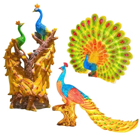Đèn LED Fiberglass Sợi Thủy Tinh Nhựa họa tiết 3D Chim Công Peacock phát sáng Zalaa dành cho Dự án Vườn Ánh Sáng