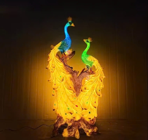 Đèn LED Fiberglass Sợi Thủy Tinh Nhựa họa tiết 3D Chim Công Peacock phát sáng Zalaa dành cho Dự án Vườn Ánh Sáng