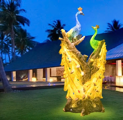 Đèn LED Fiberglass Sợi Thủy Tinh Nhựa họa tiết 3D Chim Công Peacock phát sáng Zalaa dành cho Dự án Vườn Ánh Sáng