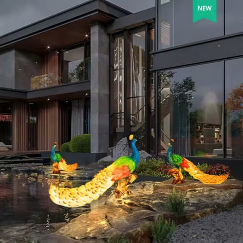 Đèn LED Fiberglass Sợi Thủy Tinh Nhựa họa tiết 3D Chim Công Peacock phát sáng Zalaa dành cho Dự án Vườn Ánh Sáng