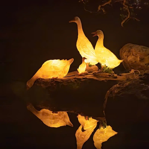 Đèn LED Fiberglass Sợi Thủy Tinh Nhựa tạo hình 3D Đàn Vịt Duck phát sáng Zalaa dành cho Dự án Vườn Ánh Sáng