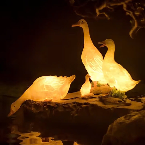 Đèn LED Fiberglass Sợi Thủy Tinh Nhựa tạo hình 3D Đàn Vịt Duck phát sáng Zalaa dành cho Dự án Vườn Ánh Sáng