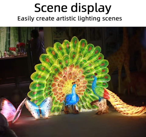 Đèn LED Fiberglass Sợi Thủy Tinh Nhựa họa tiết 3D Chim Công Peacock phát sáng Zalaa dành cho Dự án Vườn Ánh Sáng