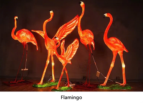 Đèn LED Fiberglass Sợi Thủy Tinh Nhựa họa tiết 3D Đàn Chim Hồng Hạc Flamingos phát sáng Zalaa dành cho Dự án Vườn Ánh Sáng