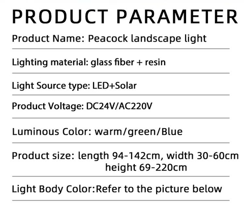 Đèn LED Fiberglass Sợi Thủy Tinh Nhựa họa tiết 3D Chim Công Peacock phát sáng Zalaa dành cho Dự án Vườn Ánh Sáng