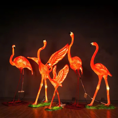 Đèn LED Fiberglass Sợi Thủy Tinh Nhựa họa tiết 3D Đàn Chim Hồng Hạc Flamingos phát sáng Zalaa dành cho Dự án Vườn Ánh Sáng