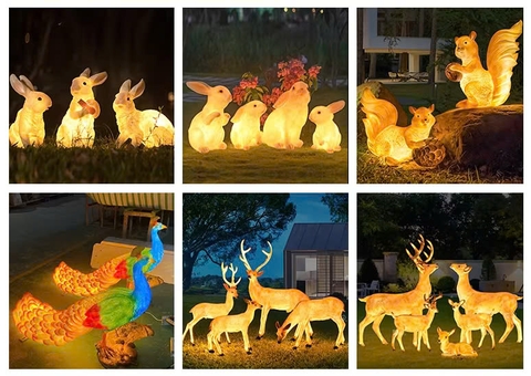 Đèn LED Motif Mô Phỏng 3D Đàn Hươu Deer phát sáng từ Sợi thủy tinh và nhựa Zalaa dành cho Dự án Vườn Ánh Sáng