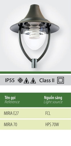 BÓNG ĐÈN MIRIA - Đầu Đèn Trang Trí Công Viên /Cảnh Quan Sân Vườn cho cột từ 3-10m