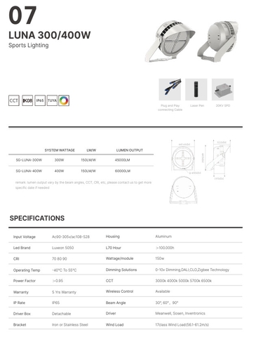 Đèn Sân Thể Thao Hình Tròn Luna ZSG-LUNA 300W đến 800W | Zalaa/Soga Smart Lighting