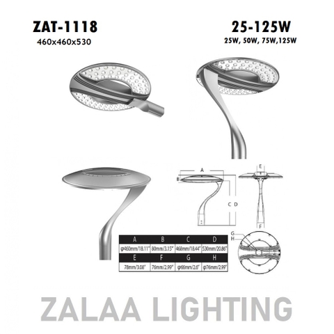 Đầu Cột Đèn Chiếu Sáng Công Viên, Khu Đô Thị Mới ZAT-1118 25-125W H3-6M ZALAA