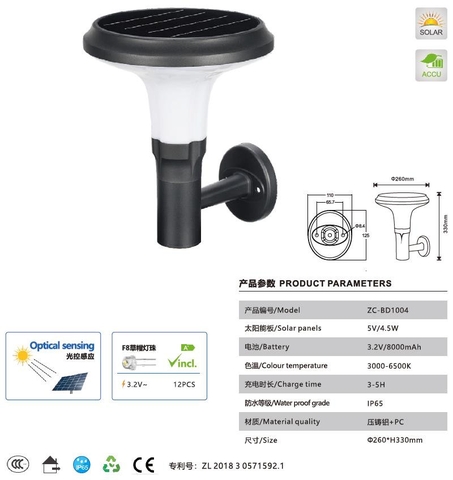 Đèn Treo Tường Ngoài Trời Năng Lượng Mặt Trời ZG-BD1004 Hình Nấm ZALAA Garden Lights