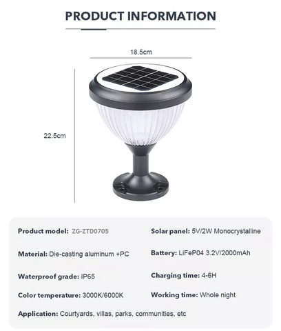 Đèn Trụ Cổng Solar Hiện Đại - Chiếu Sáng Tường Rào Cảnh Quan Sân Vườn Zalaa ZG-ZTD0705