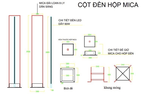 Cột Đèn Trang Trí Cảnh Quan Hộp MICA nhiều màu Chiếu Sáng Toàn Thân 30-70W Cao 2-5m