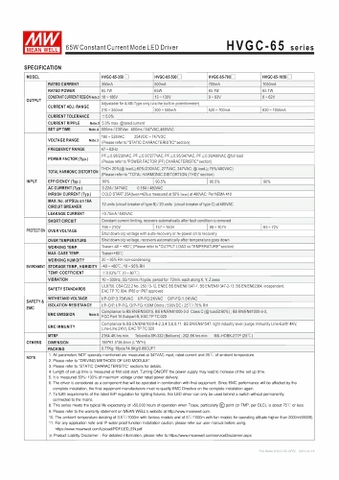 Nguồn Meanwell HVGC-65 | LED Driver sử dụng cho Đèn LED ngoài trời từ 65W