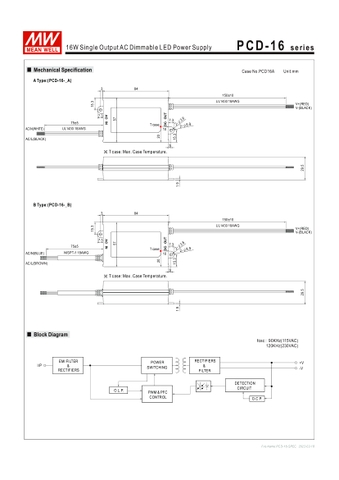 Nguồn Meanwell PCD-16 - LED Driver sử dụng cho Đèn chiếu sáng trong nhà