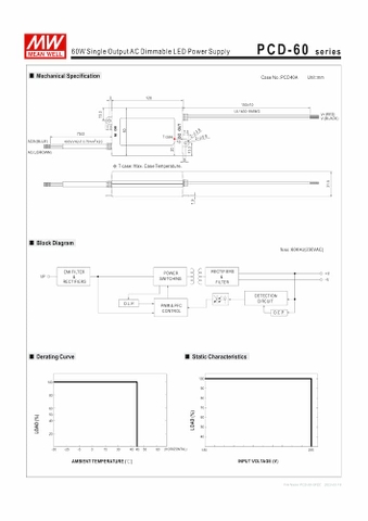Nguồn Meanwell PCD-60 - LED Driver sử dụng cho Đèn chiếu sáng trong nhà