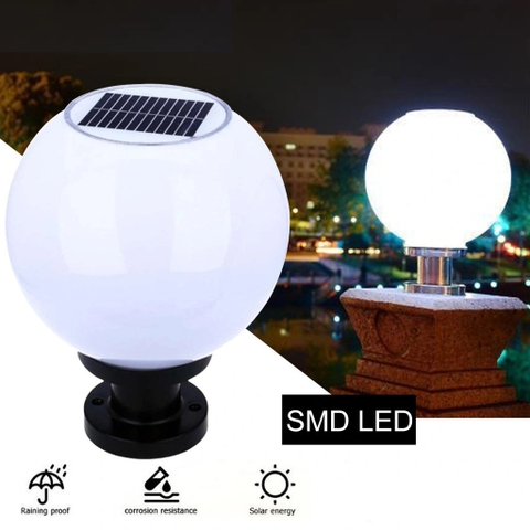 Đèn Trụ Cổng Quả Cầu Năng Lượng Mặt Trời gắn Đầu Trụ Cột - Hàng Rào Sân Vườn