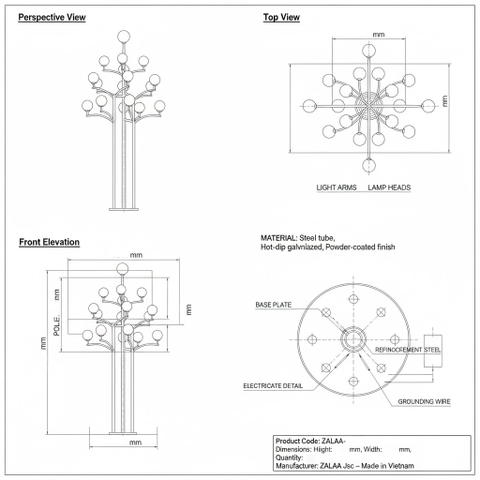 Trụ Đèn Nghệ Thuật 19 Bóng Cầu PE, PMMA, D200, D300, D400 LED Bulb E27 | ZCV-ART006 ZALAA