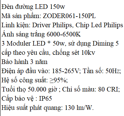 Đèn đường LED 150w OEM Philips Mã sản phẩm ZODER061-150PL ZALAA