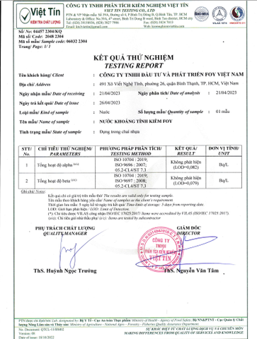 Nước Khoáng ION Kiềm 520ml FOY (Thùng 24 Chai)