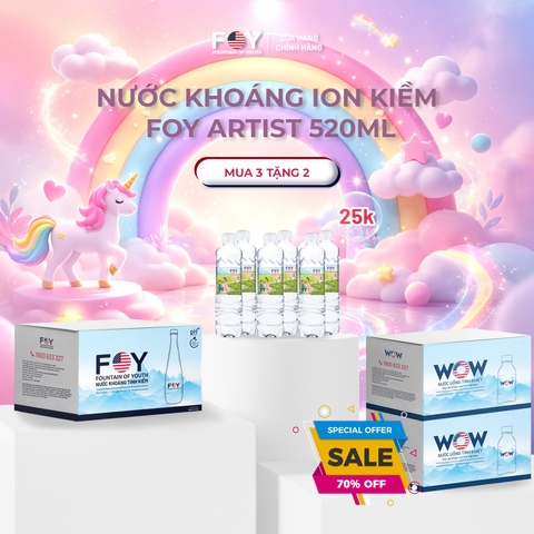 Nước khoáng ion kiềm 520ml FOY Artist (Thùng 24 chai)