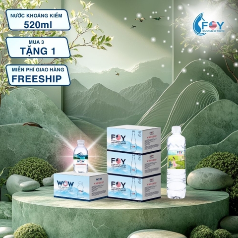 COMBO 3 TẶNG 1 - Nước khoáng ion kiềm chai 520ml FOY Artist tặng 1 phần quà