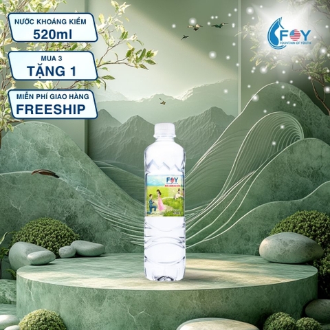 COMBO 3 TẶNG 1 - Nước khoáng ion kiềm chai 520ml FOY Artist tặng 1 phần quà