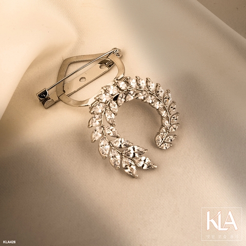 Trâm Cài Áo Cao Cấp KLA Luxury Gifts KLA426 Hình Vòng Nguyệt Quế Màu Bạc Đính Đá Moissanite Lấp Lánh
