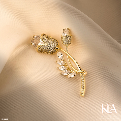 Trâm Cài Áo Cao Cấp KLA Luxury Gifts KLA482 Hình Bông Hoa Tuylip Màu Vàng Đính Đá Moissanite Lấp Lánh