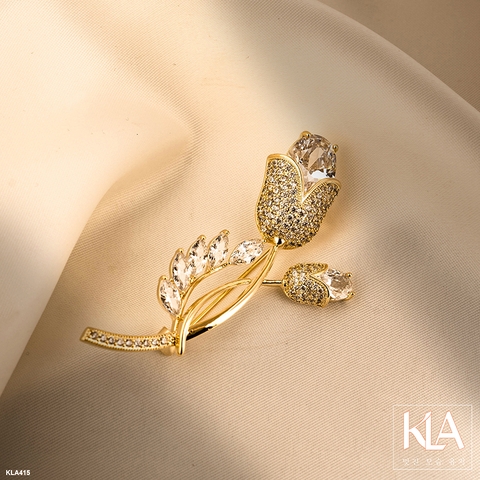 Trâm Cài Áo Cao Cấp KLA Luxury Gifts KLA482 Hình Bông Hoa Tuylip Màu Vàng Đính Đá Moissanite Lấp Lánh