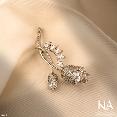 Trâm Cài Áo Cao Cấp KLA Luxury Gifts KLA415 Hình Bông Hoa Tuylip Màu Bạc Đính Đá Moissanite Lấp Lánh