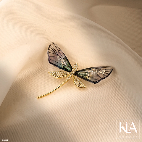 Trâm Cài Áo Cao Cấp KLA Luxury Gifts KLA202 Hình Chuồn Chuồn Vàng Đính Đá Moissanite Lấp Lánh
