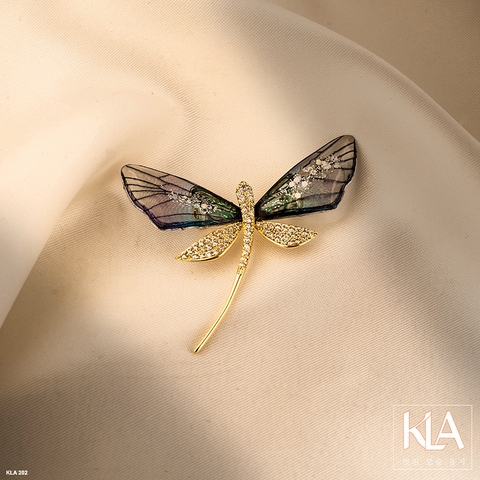 Trâm Cài Áo Cao Cấp KLA Luxury Gifts KLA202 Hình Chuồn Chuồn Vàng Đính Đá Moissanite Lấp Lánh