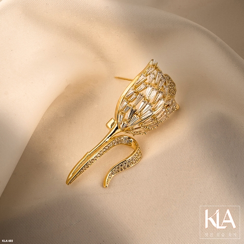 Trâm Cài Áo Cao Cấp KLA Luxury Gifts KLA403 Hình Hoa Tuylip Vàng Đính Đá Moissanite Lấp Lánh