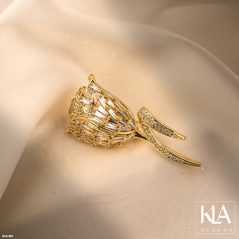 Trâm Cài Áo Cao Cấp KLA Luxury Gifts KLA403 Hình Hoa Tuylip Vàng Đính Đá Moissanite Lấp Lánh