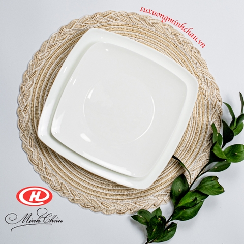 Đĩa Vuông Sứ Minh Châu Cao Cấp Trắng Trơn Nhiều Size