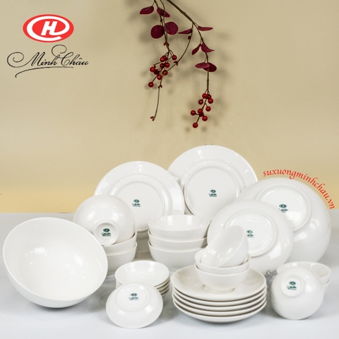 Bộ Đồ Ăn Gia Đình 28 Sản Phẩm Sứ Minh Châu Cao Cấp Bộ Màu Trắng
