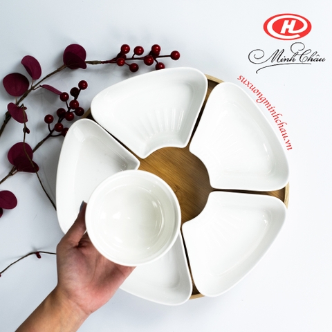 Bộ hoa mặt trời sứ Minh Châu cao cấp trắng trơn