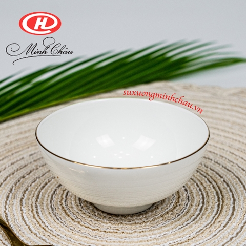Bát Chấm Sứ Xương Minh Châu Cao Cấp Siêu Nhẹ BONE-C03 (Trắng, Viền vàng)