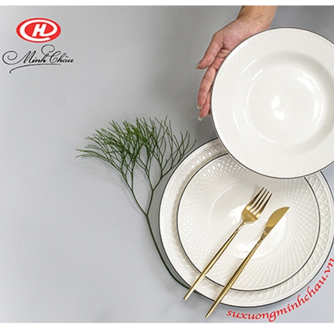Đĩa Tròn Sâu Vằn Sứ Minh Châu Cao Cấp Nhiều Màu Sắc