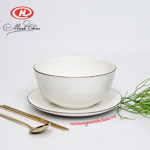 Bát Tô Viền Vằn Sần Sứ Minh Châu Cao Cấp Kiểu Pháp Kẻ Màu