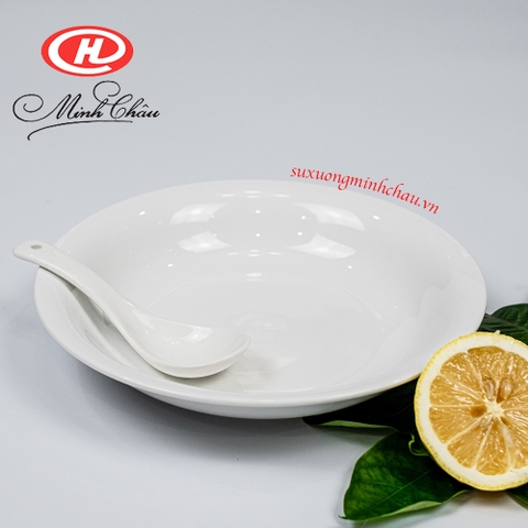 Đĩa Sứ Minh Châu Cao Cấp Sâu Lòng Dáng Loe Trắng Trơn DL08
