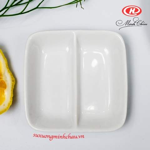 Đĩa Chấm 2 Ngăn Sứ Minh Châu Cao Cấp Trắng Trơn-MCM11TA1