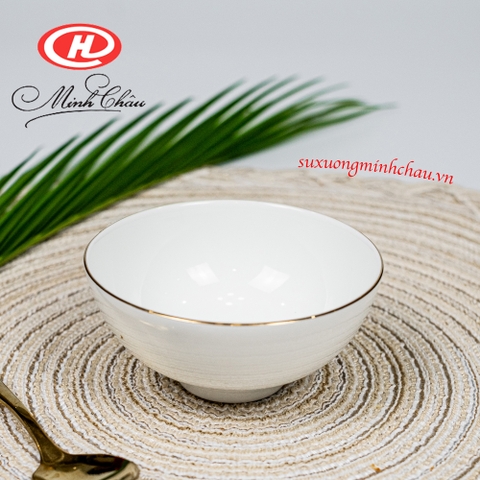 Bát Chấm Sứ Xương Minh Châu Cao Cấp Siêu Nhẹ BONE-C03 (Trắng, Viền vàng)