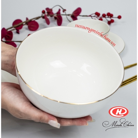 Bát Tô Sứ Minh Châu Cao Cấp Phong Cách Hàn Quốc Kẻ Vàng Nhiều Kích Thước